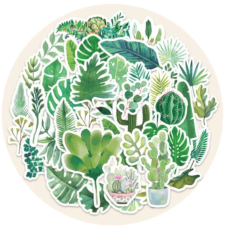 60 Pieces of Green Plants Fleshy Leaves Decoration Environmental protection Sticker Waterproof Boot Following Stationery