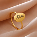 Hot Selling 12 Months Birth Flower Oval Signet Rings Women Stainless Steel Daisy Violet Finger Ring Aesthetic Jewelry