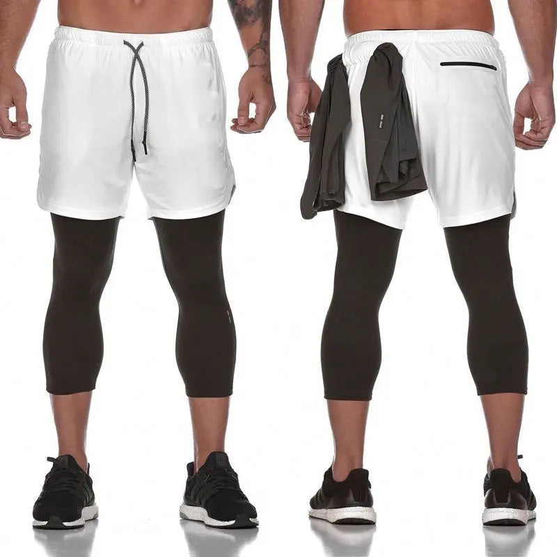 Mens Fitness Blank 2 in 1 Wholesale Workout Track Jogger Pants With Inner Pocket Running Double Layer Training Gym Shorts