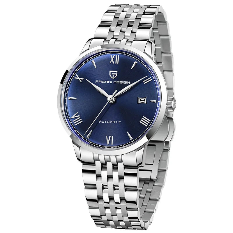Pagani Design 1759 Classic Simple Men Mechanical Watch Luxe Stainless Steel Band Water Proof Calender Iced Out Business Watch