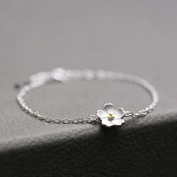 Personality New Art 925 Silver Jewelry Female Simple Flower Bracelet for Women