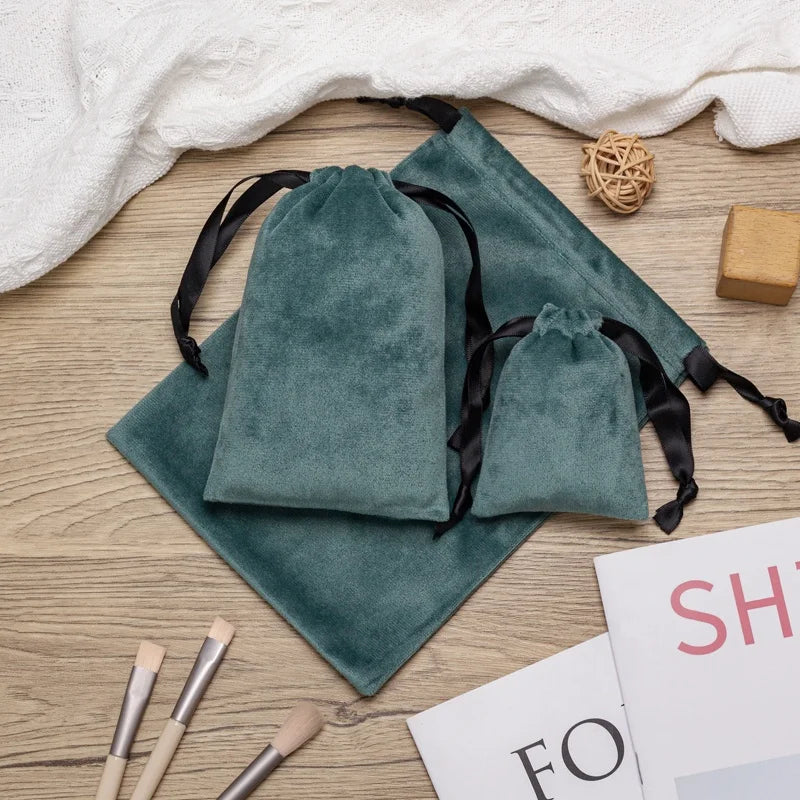 Portable Custom Logo Small Drawstring Velvet Jewelry Pouch Tote Bags Flannel Fabric Gift Bag With Handle