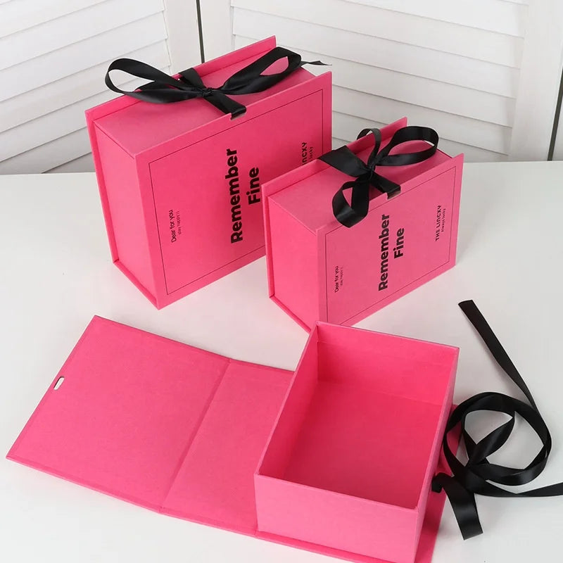 Custom Printing Design Luxury Jewelry Gift Boxes Magnetic Closure Ribbon Invitation Boxes for Wedding