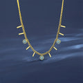 18K Pvd Gold Plated Natural Stone Chain Necklace Stainless Steel Round Aventurine Stones With Small square
