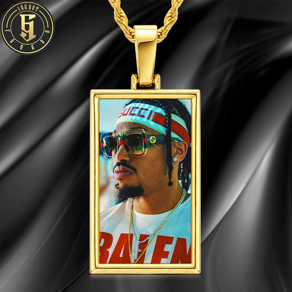 Hip Hop Jewelry 18K Gold Plated Brass Custom 25mm Square Geometric Photo Pendant High Quality Men Picture Necklace