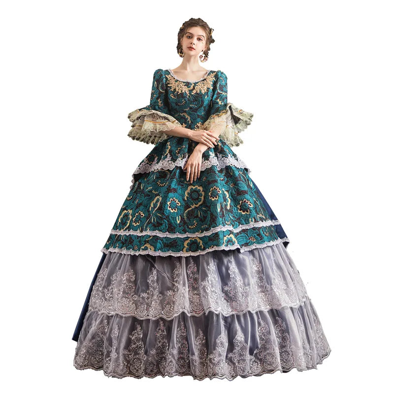 Victorian High Quality Vintage Embroidered Dress Medieval Renaissance Ball Gown