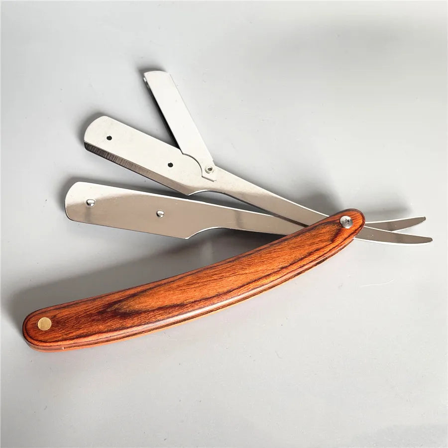 Barber Shaving Razors JDK Mens Folding Straight Shaving razor With Wooden Handle  PU Pouch Straight Shaving razor for Barbershop