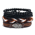 Vintage Multilayer Woven Beaded Bracelets 4pcs Men's Cow Leather Feather Charm Bracelets Fashionable Accessory
