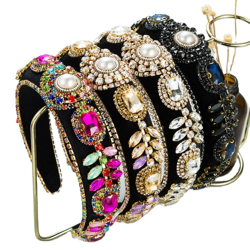 Hair Accessories Fashion Baroque Wind Headbands Women Wide Edge Face Wash Colored Glass Diamond Hairband