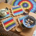 Y-F 2025 Bohemian Floral Doilies Coasters Earthy Cute Crochet Fabric Cup Drink Coasters for Dining Room Coffee Table Decor