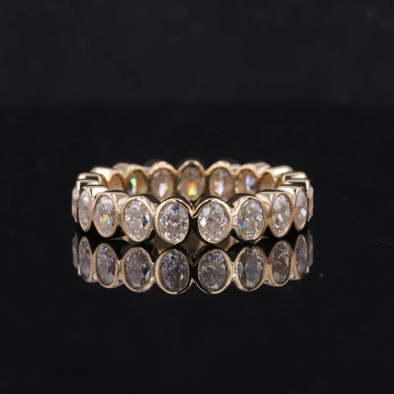 Starsgem New Arrival 3.5*2.5mm Oval Cut Moissanite Bezel Set  14K Soild White Gold Wedding Rings Eternity Band Jewelry