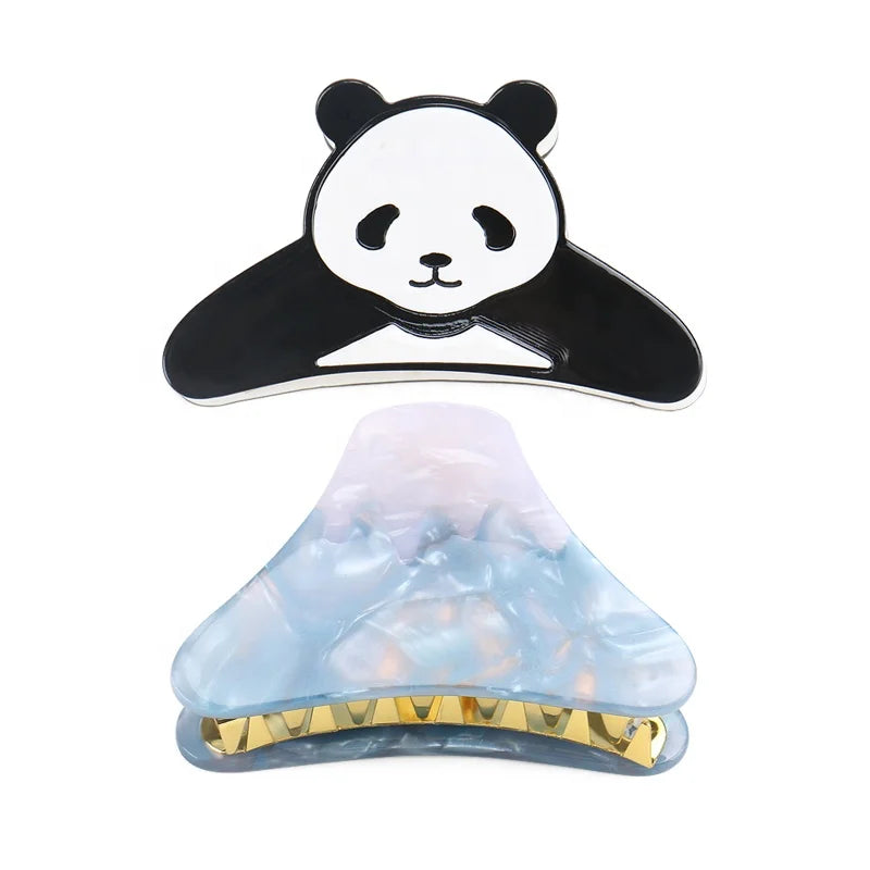 Cute Panda Shaped Acetate Hair Claw Clips Metal Tooth Ponytail Hair Clip Simple Panda Hair Accessories for Girls