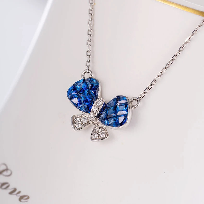 Jewelry Women 2022 Wholesale Gold 18k Natural Blue Sapphire butterfly Customizable Necklace