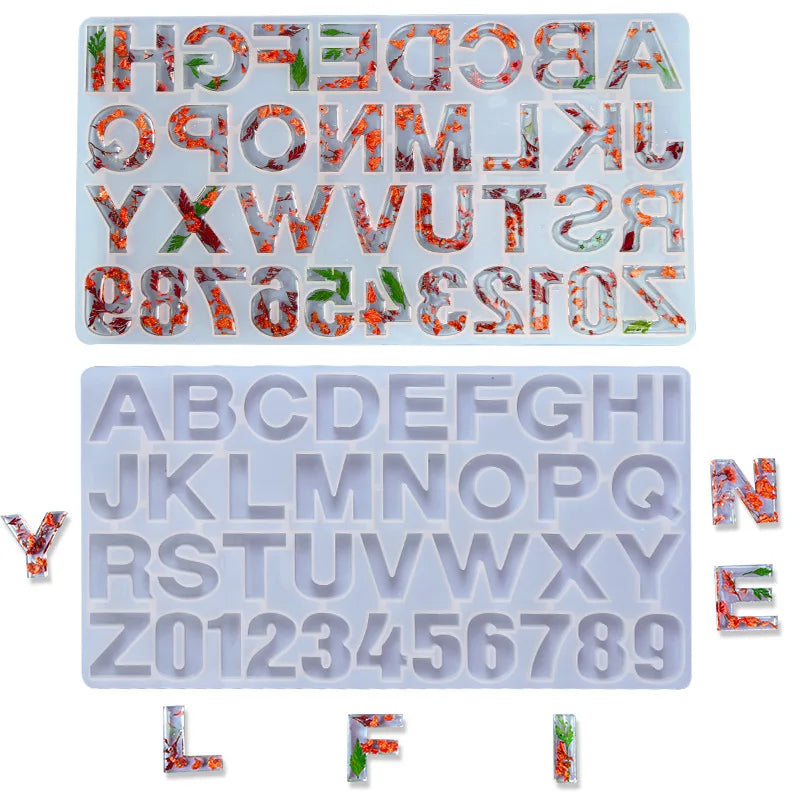 New Design Crystal Drop Glue 26 English Letters Resin Mold Mirror Front Jewelry Resin Silicone Mold for Keychains