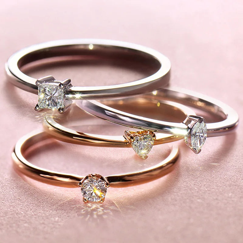 Wholesale Stackable Customizable 9k 14k 18k Solid Gold With Natural Diamond Rose Design Engagement Wedding Rings