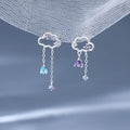 Wholesale Fashion Gold Plated Brass Jewelry Cute Asymmetrical Drop Earrings with Cloud Tassel Pendant Zircon Studs for Women