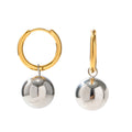 Simple 18K Gold Plated Geometric Hold Earrings Stainless Steel Steel Color Round Ball Pendant Match Color Hoop Earrings