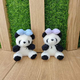 Mini Size Cartoon Kawaii Bow Panda Dolls Plushie Keychain Pendant Bag Charms Plush Toys Stuffed Animal Panda Cute Plush Keychain
