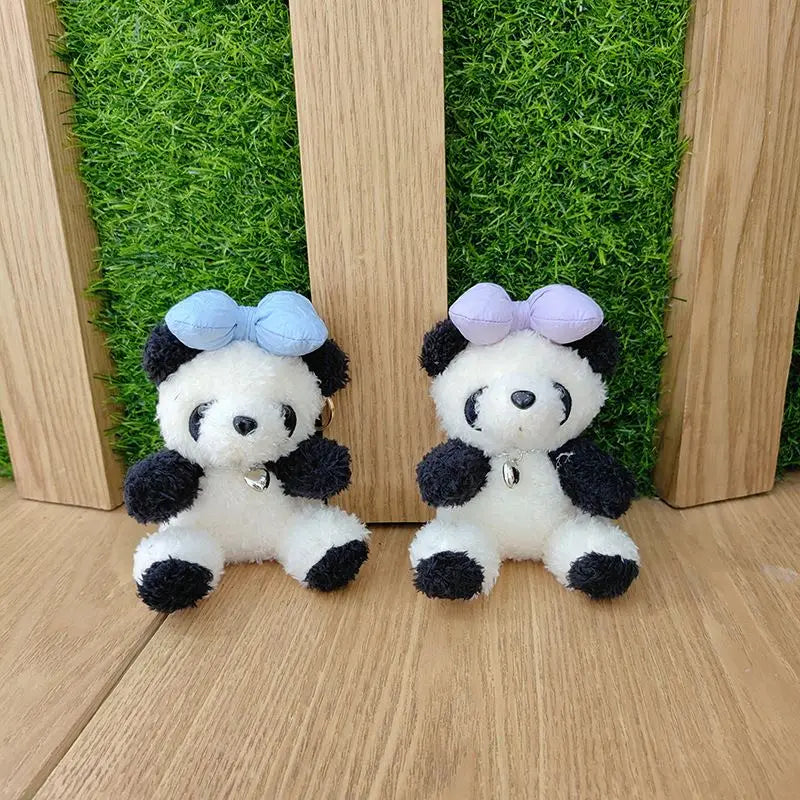 Mini Size Cartoon Kawaii Bow Panda Dolls Plushie Keychain Pendant Bag Charms Plush Toys Stuffed Animal Panda Cute Plush Keychain