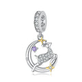 Moon & Elk Pendant with clear CZ Charm 925 Sterling Sliver Bead Gold Plated Stars Fit Original Women Bracelet Christmas Jewelry