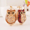 Wholesale Gold Metal Animal Owl Key Chain Women Red Opal Owl Shaped Keychain Accessory