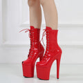 Big Size Shining PU Peep Toe Ankle Boots Ladies 20 cm High Heel Platform Boots Women Sexy Girls Pole Dance Stripper Shoes Women