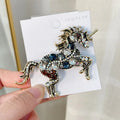 Fashion Crystal Unicorn Brooch with Antique Gold Plating - Vintage Animal Lapel Pin for Women's Clothing Accessories