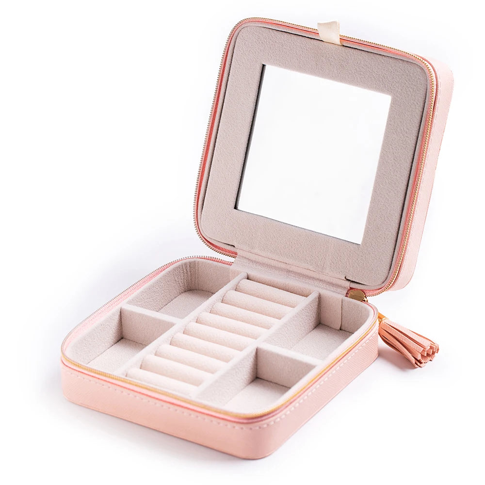 New Arrival PU Leather Travel Jewelry Box Organizer With Mirror Jewelri Case Jewellery Storage Case