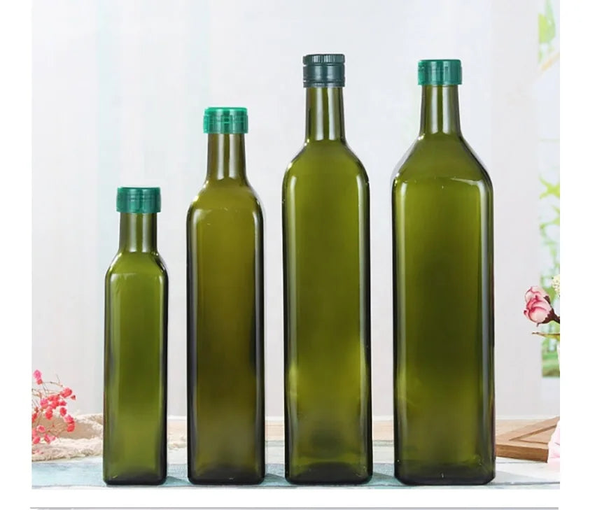 Empty 250ml 500ml 750ml 1L Square Green Glass Olive Oil Bottle