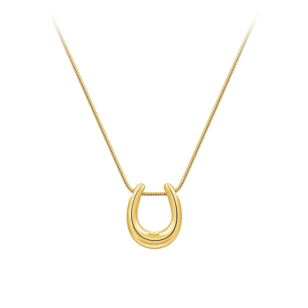 Latest 18K Gold Plated Stainless Steel Jewelry Snake Chain Chunky U Shaped Horseshoe Pendant Necklace for Women Necklace P243447