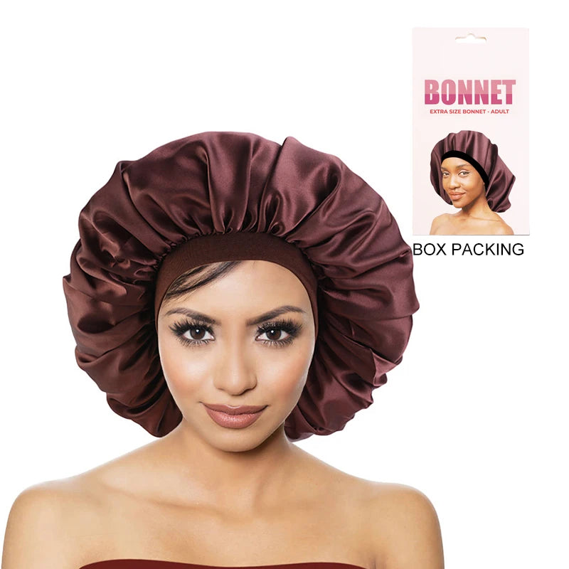 Custom Logo Hair Accessories Large Satin Bonnets Fashion Bonnets Satin Hair Wraps With Tie Belt for Women
