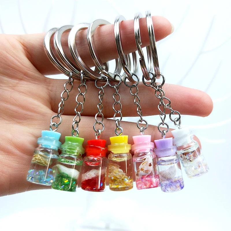 Cute Resin Acrylic Goblet Drink Fruit Juice Keyring Drift Bottle Conch Keychain for Women Men Key Chain Bag Car Key Pendant Gift