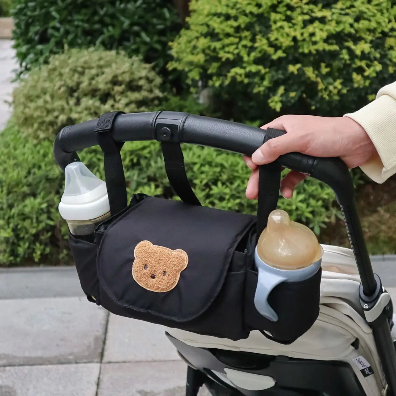 Universal Cotton Nursery Diaper Organizer Bag with Insulated Cup Holder Hanging Baby Stroller Bag for Mommy and Infant