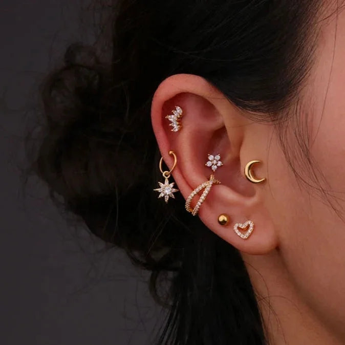 2022 Stainless Steel Cartilage Ear Tragus Conch Rook Helix Earring 16G Waterproof Star Zircon Piercing Earrings Women Jewelry