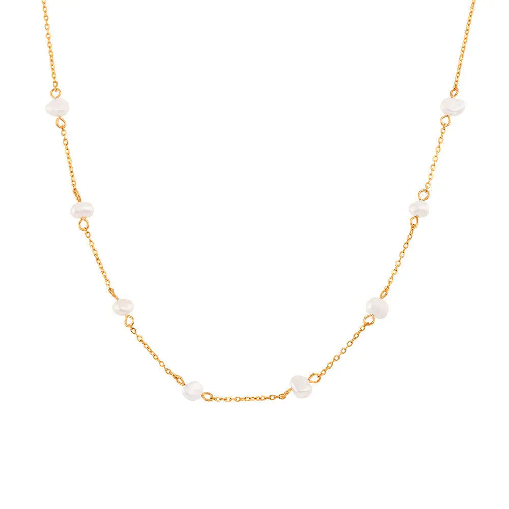 Designer Minimalist Natural Freshwater Pearl Jewelry Tarnish Free 18K Gold Plated Stainless Steel Chain Choker Necklace Women