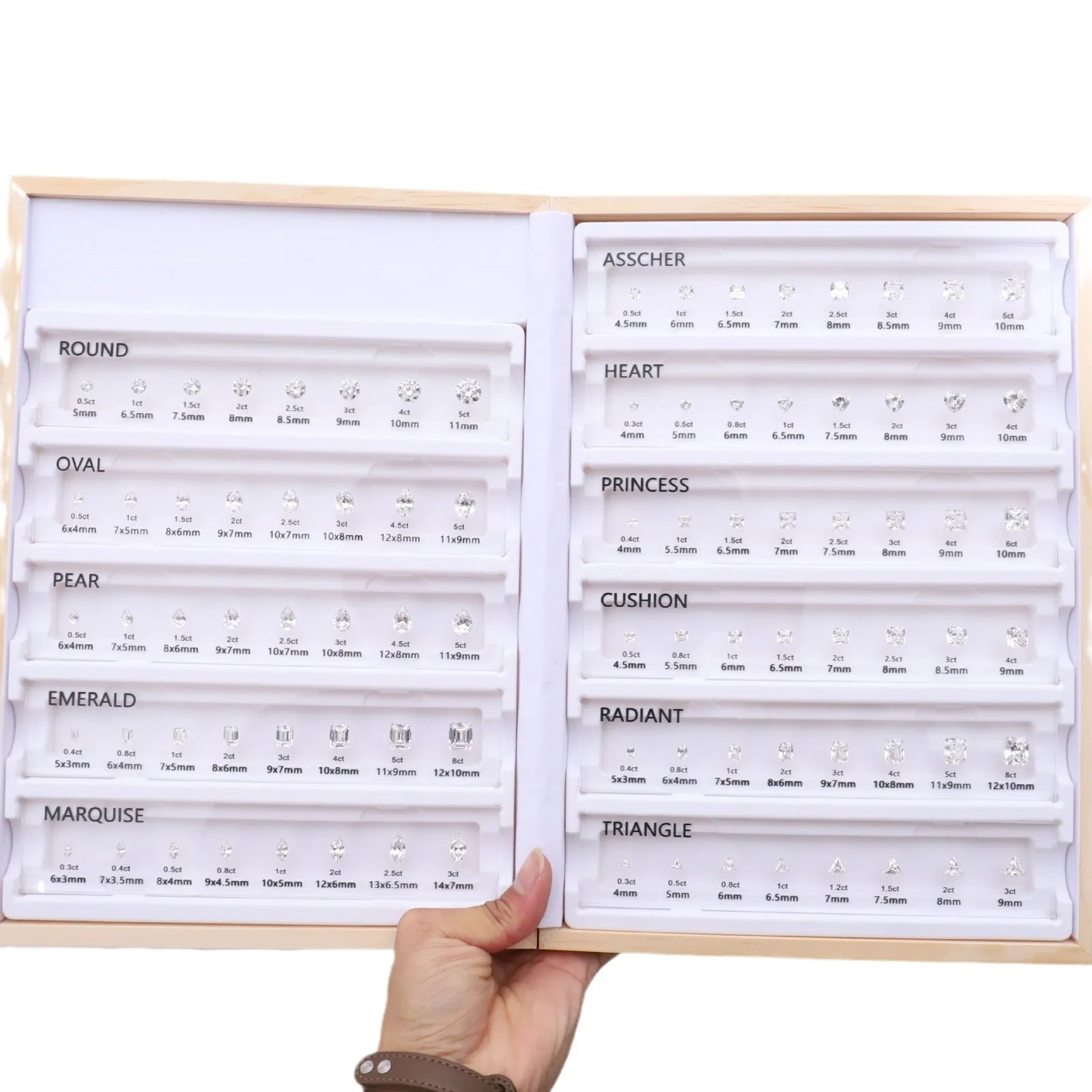 Customizable Gemstone Shape Size Card Set Sample Zircon Moissanite Diamond Size Chart Stone Size Template
