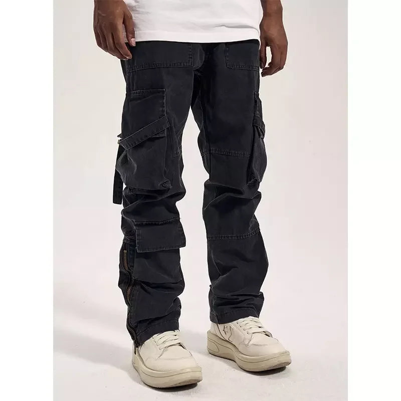 Custom Logo Oem Odm Baggy Loose Cargo Wholesale Multi-pocket Button Streetwear Black Plus Size Men's Pants & Trousers Jeans