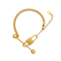 Chris April Fashion Design 316L Stainless Steel Simple PVD Gold Plated Personalized Lock and Balance bar Charm Bracelet