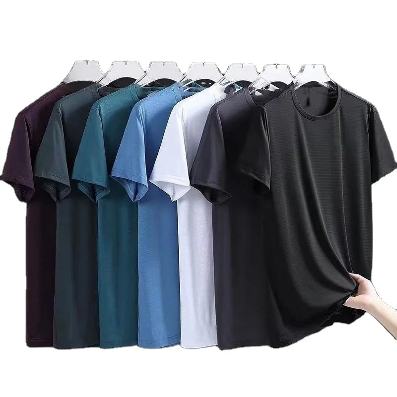 OEM Customized Logo Summer Casual Men's Plus Size Loose Ice Silk Short Sleeved T-Shirt Woven Blank Pattern