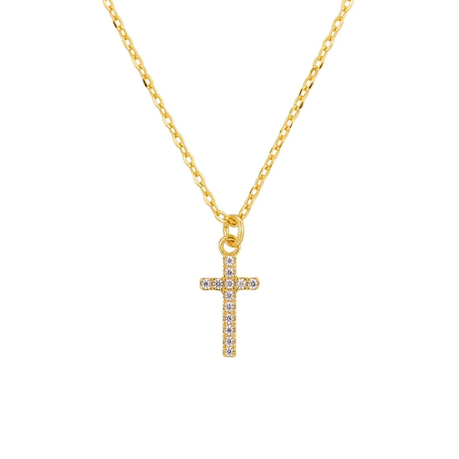 Rainbowking Classic Cross Chain Double Cross Diamond Clavicle Chain 925 Silver Cross Micro-paved Silver Jewelry Necklace