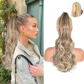 22-Inch Natural Wave Claw Clip Synthetic Ponytail Hairpiece for Women Heat Resistant High Temperature Fiber Daily Use