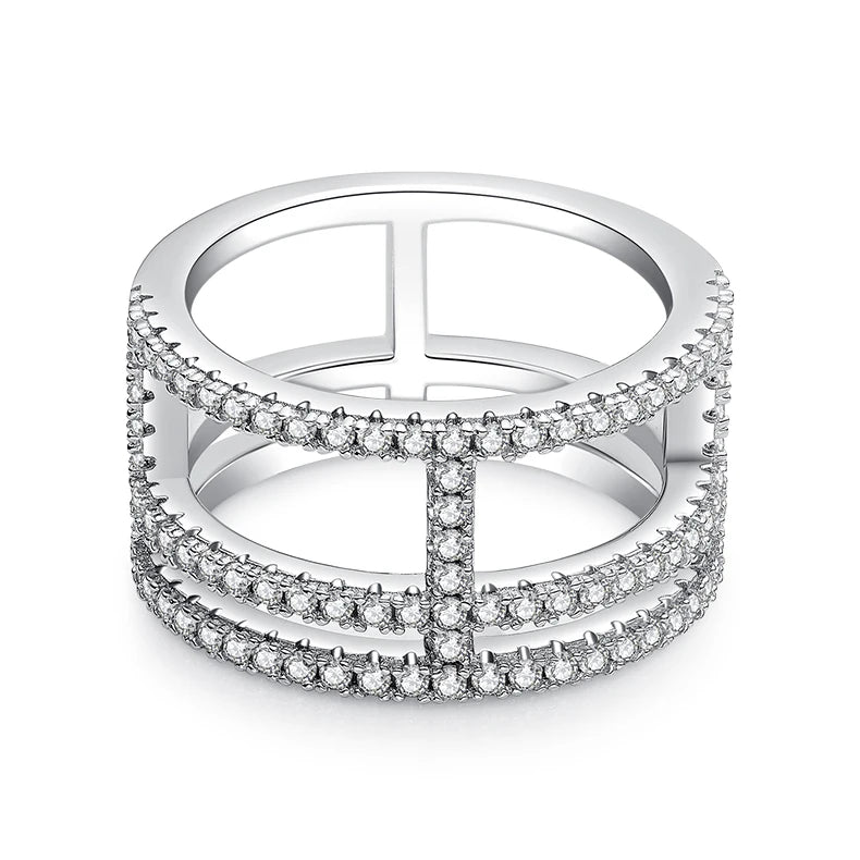 Classic Hip Pop S925 Sterling Silver D Color Vvs 1.2mm Three-row Hollow Moissanite Ring for Girlfriend