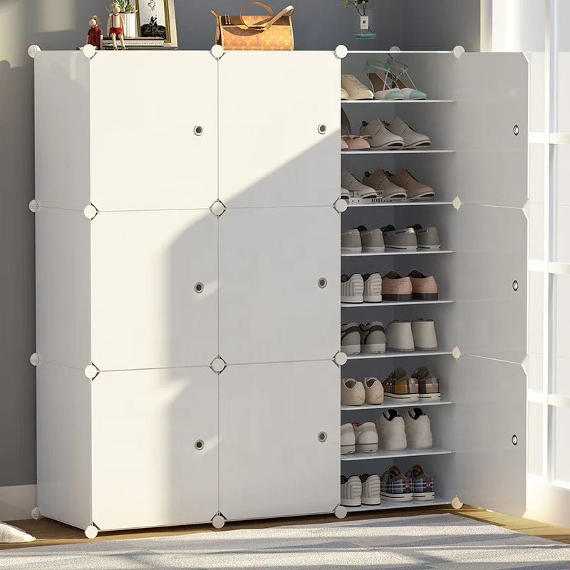 White Smart Plastic Cube Shoe Storage Cabinet DIY Shoe Rack Organizer Standing for Living Room Warehouse Entry Hospital