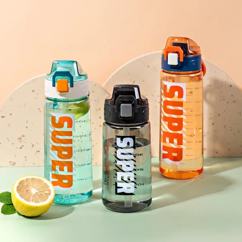 800ml Sport Water Bottle BPA Free Plastic Drinking Bottle With Straw Time Marker Leakproof Flip Top Lid For Gym Outdoor