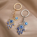 Wholesale Key Bag Charms Gold Silver Plated Keyring Crystal Pink Blue Enamel Fatima Hand Women Turkish Evil Eye Keychain