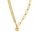 18k Gold Plated Stainless Steel Women Fashion Design Creative Jewelry Double Layers Splicing Round Ball Pendant Necklace