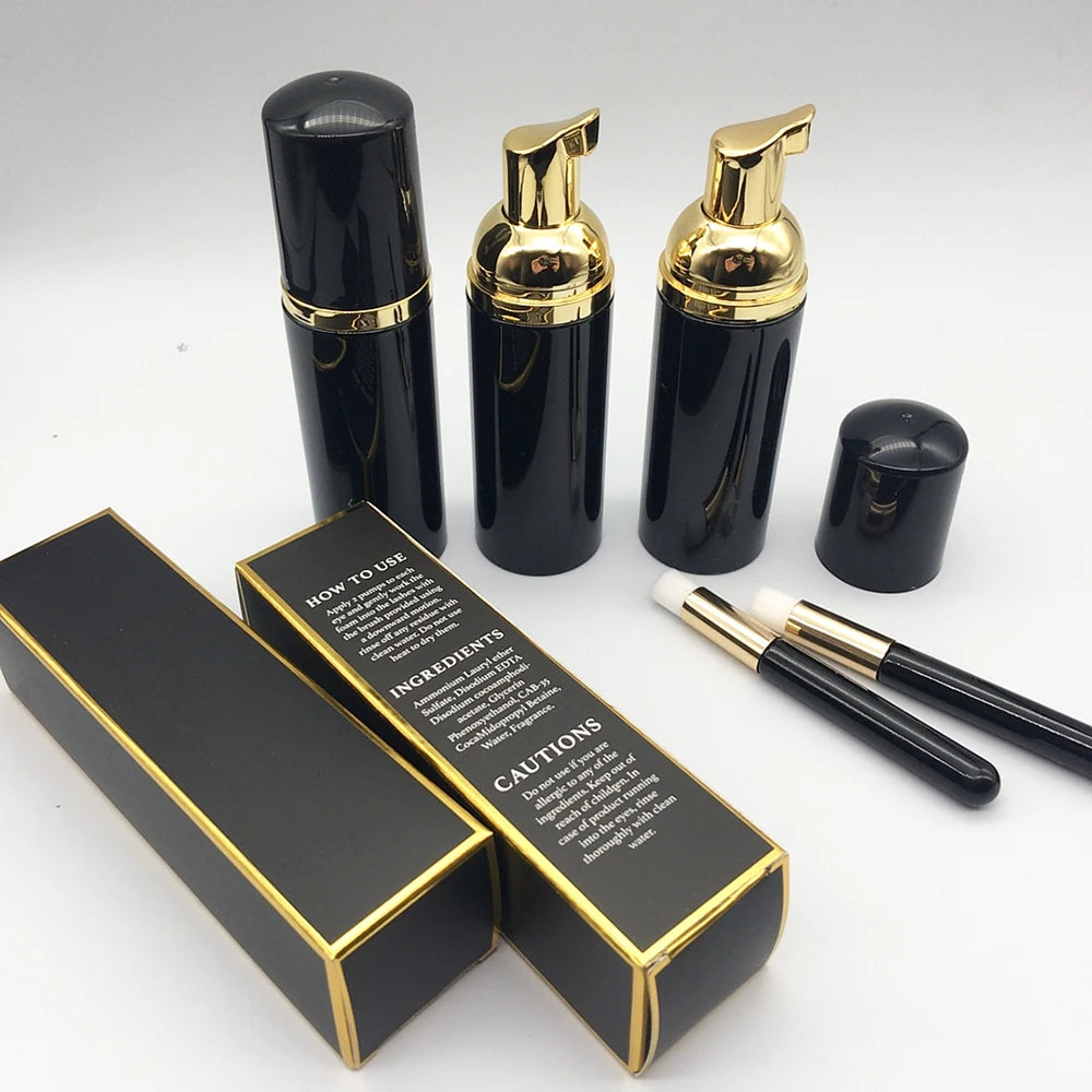 Black Private Label Lash Shampoo Bottle 60ml Concentrate Wholesale logo Lash and Extension Shampoo Kit 120ml Empty With Rinser
