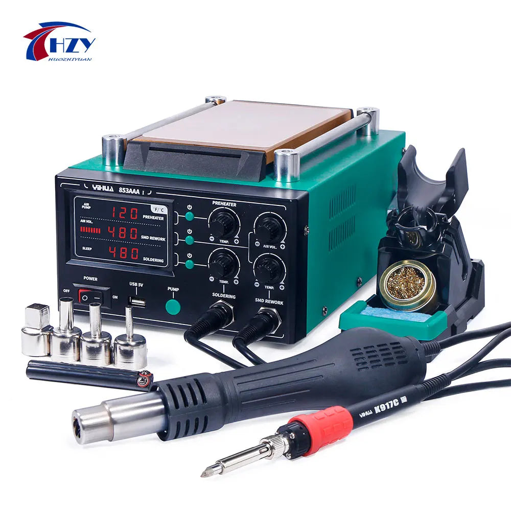 YIHUA 853AAA-I Basic Version 3 in 1 Digital SMD Soldering Desoldering Hot air Gun Preheat BGA Rework Soldering Station