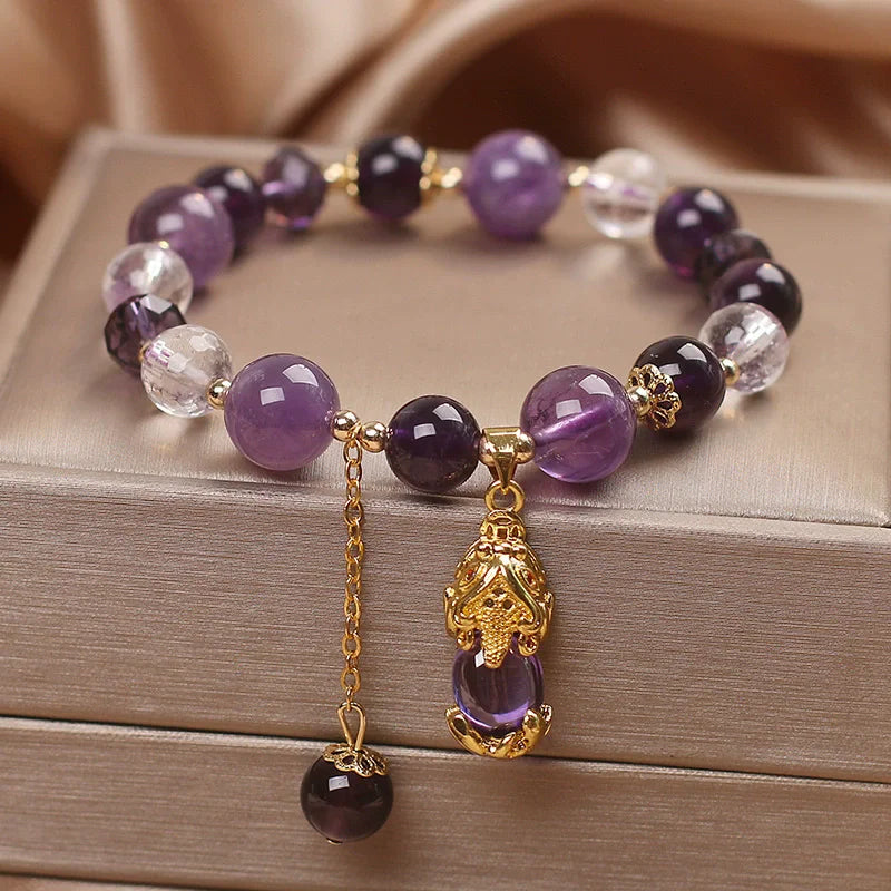 Hot Selling Luck Pixiu Bracelet Gemstone Natural Stone Bracelet Crystal Amethyst Bracelet for Women