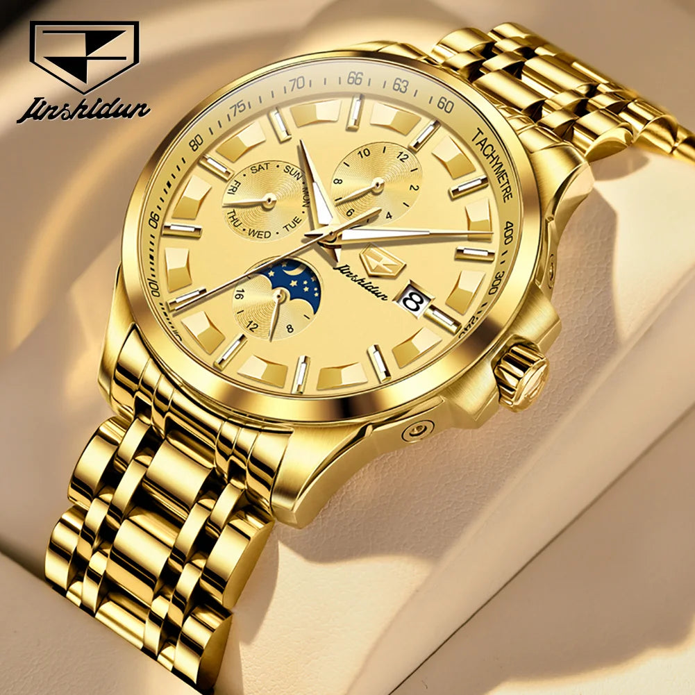 JSDUN 8941 Custom Oem logo Top Luxury Moon Phase Waterproof Luminous Date Sport Stainless Steel Automatic Mechanical Watch